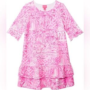 Lilly Pulitzer Girls Kailyn Dress Pink Palm Beach Paradise French Terry